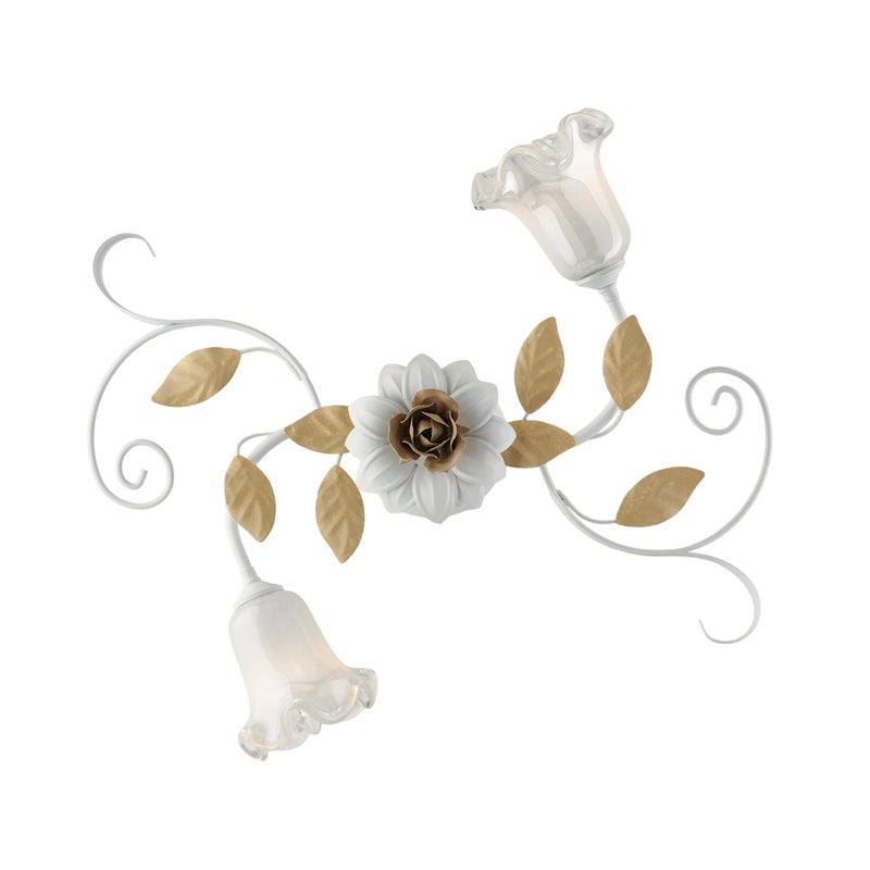 Plafoniera in ferro laccato bianco shabby 2 luci H.17 - Ø52