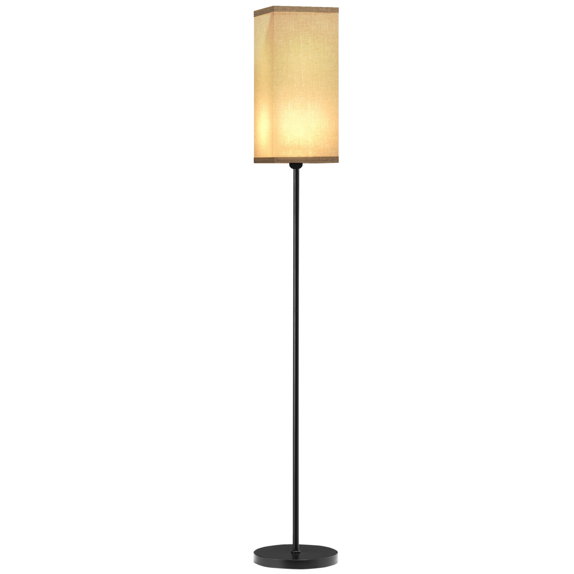Lampa stojąca do salonu z beżowym kloszem imitującym len, z włącznikiem nożnym, Ø 25 x 161,5 cm, czarna