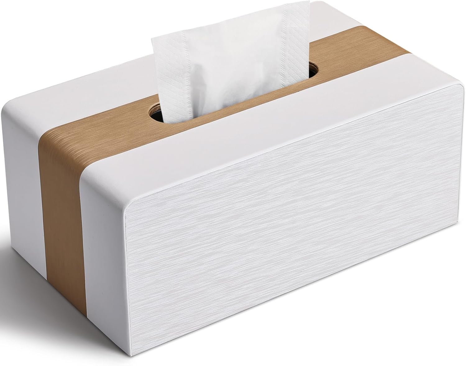 Pudełko na chusteczki ze skóry syntetycznej – prostokątne – dł. × szer. × wys.: 25 × 13,7 × 9,4 cm (złoto + biel)