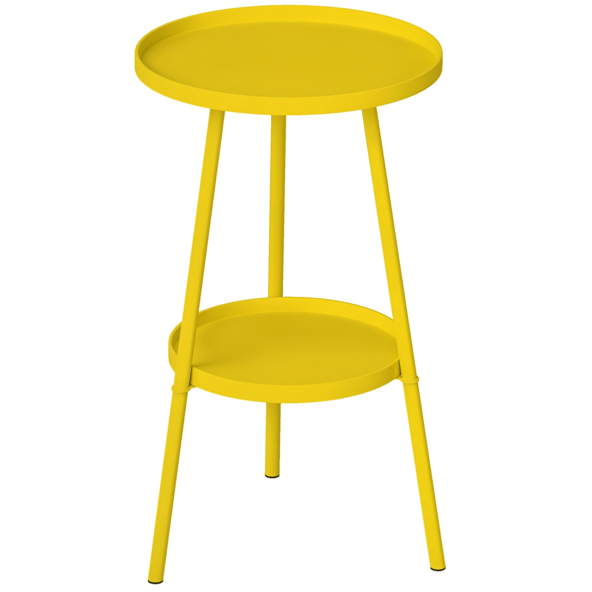 Mały okrągły stolik pomocniczy 2-poziomowy, stolik ogrodowy na patio, do salonu, na balkon, metalowy, Ø 32 x 51 cm, żółty