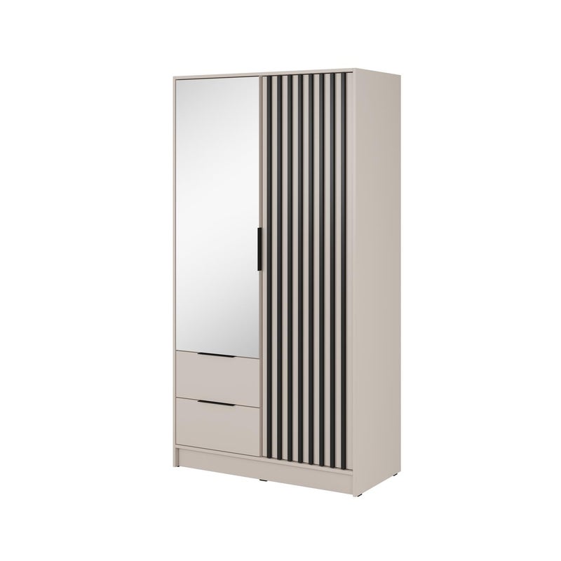 Szafa Nelly 2D kaszmirowa z lustrem, lamelami i szufladami – elegancki mebel do sypialni i garderoby