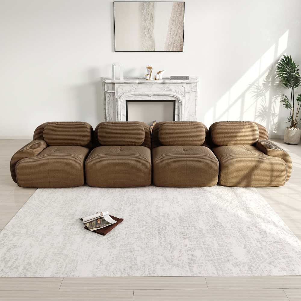 Modułowa sofa 4-osobowa w tkaninie sztruksowej z poduszkami o wysokiej elastyczności, przyjazna dla zwierząt, ergonomiczna