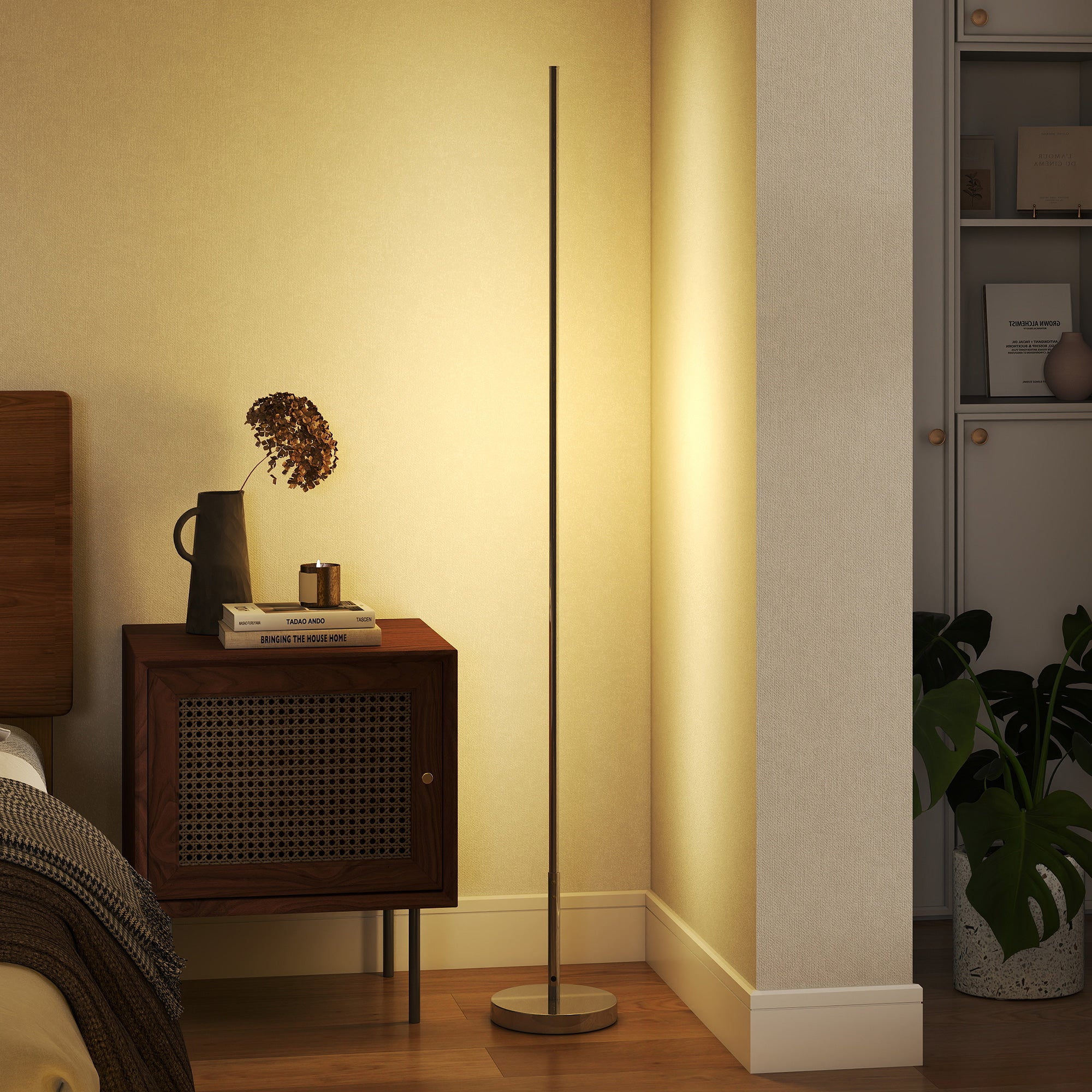 Lampa podłogowa LED o wysokości 150 cm z regulowaną temperaturą barwową i pilotem, srebrna
