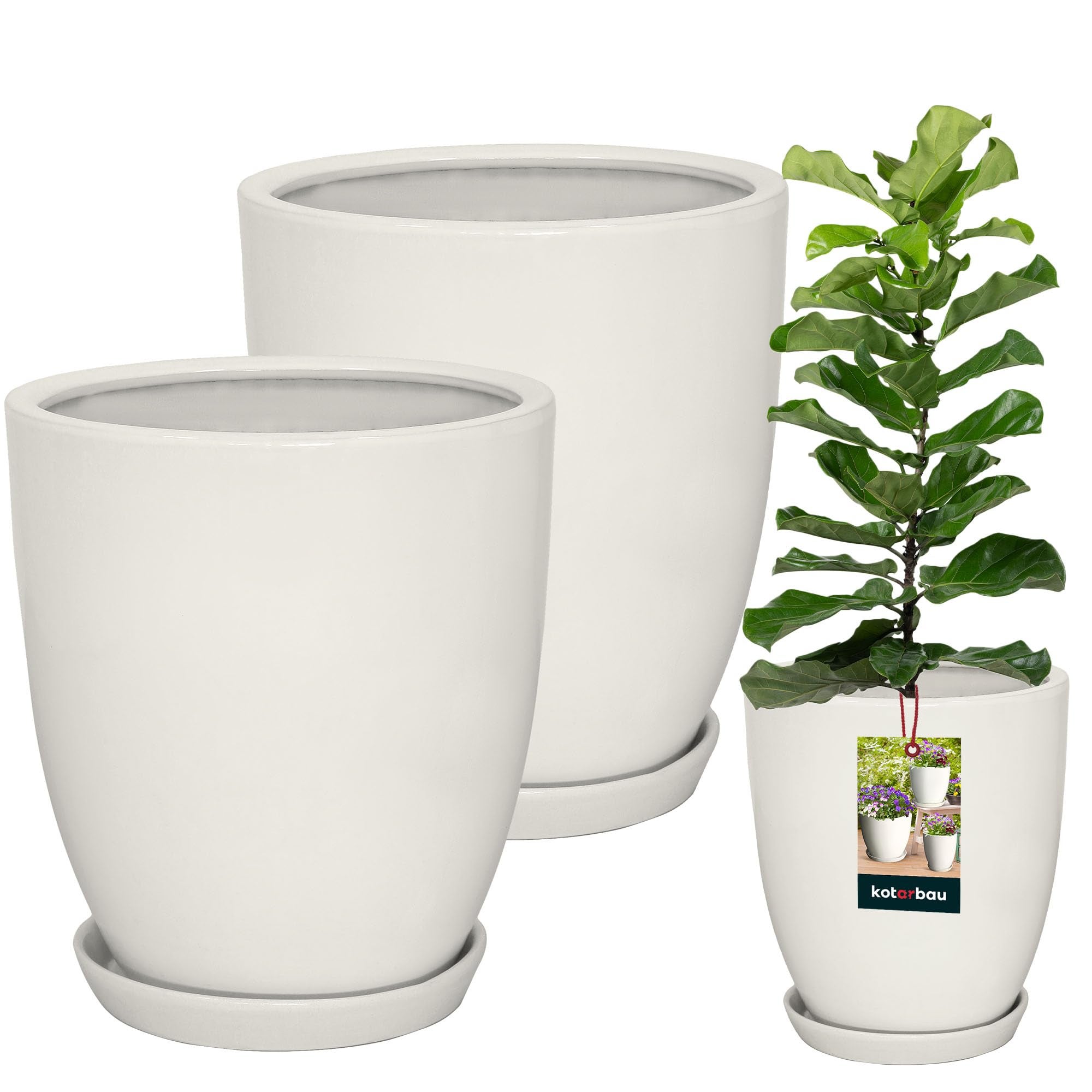 Doniczka ceramiczna szkliwiona biała na kwiaty rośliny 26 cm zestaw 2 szt. - KOTARBAU