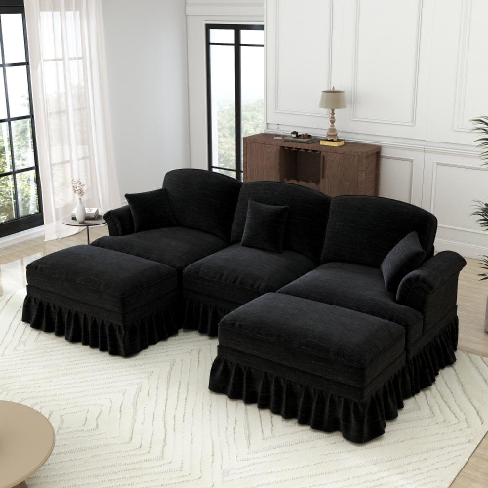 Elegancka, 3-osobowa sofa w stylu średniowieczno-nowoczesnym, z rozszerzanymi podłokietnikami, zdejmowanym błotnikiem