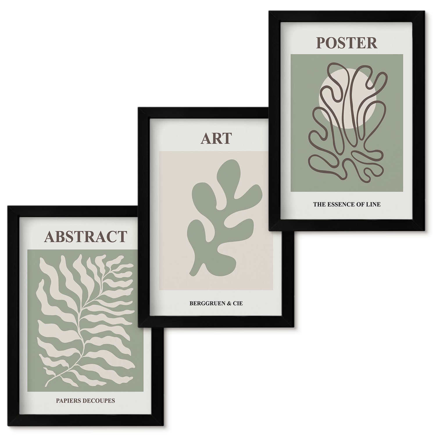 Zestaw obrazów w ramie - 3 części | Wzory roślinne postery Henri Matisse | Czarna ramka