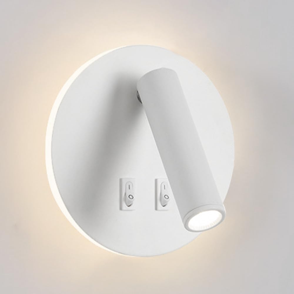 Okrągła, biała lampka nocna LED, regulowany reflektor, lampka stołowa ze stopu aluminium, ciepłe światło 3000K (3W+8W)