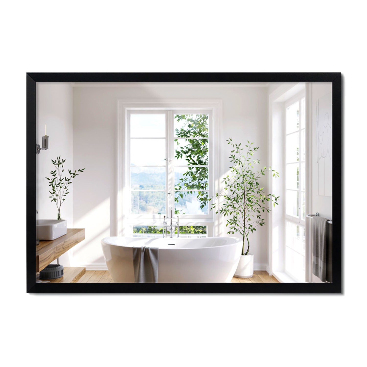 Designerskie lustro na ścianę w czarnej ramie MDF, idealne do dużych wnętrz 103x73 cm, ArtPrintCave