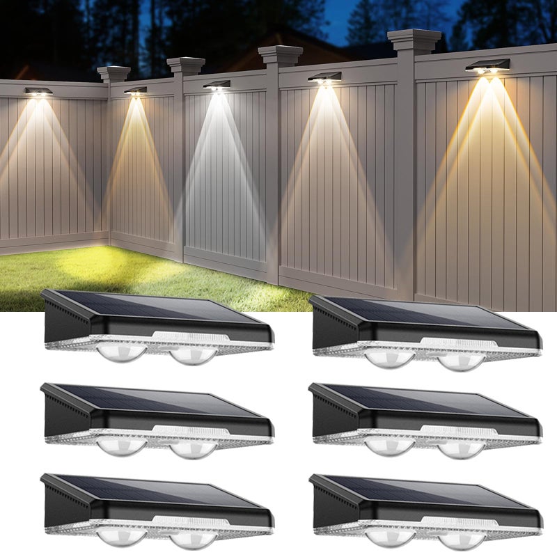 6 szt. Solarnych lampek ogrodzeniowych zewnętrznych, 3000/4000/6000K, 3 tryby, IP64 Solarne lampki do patio, balustrady, dekoracyjne oświetlenie