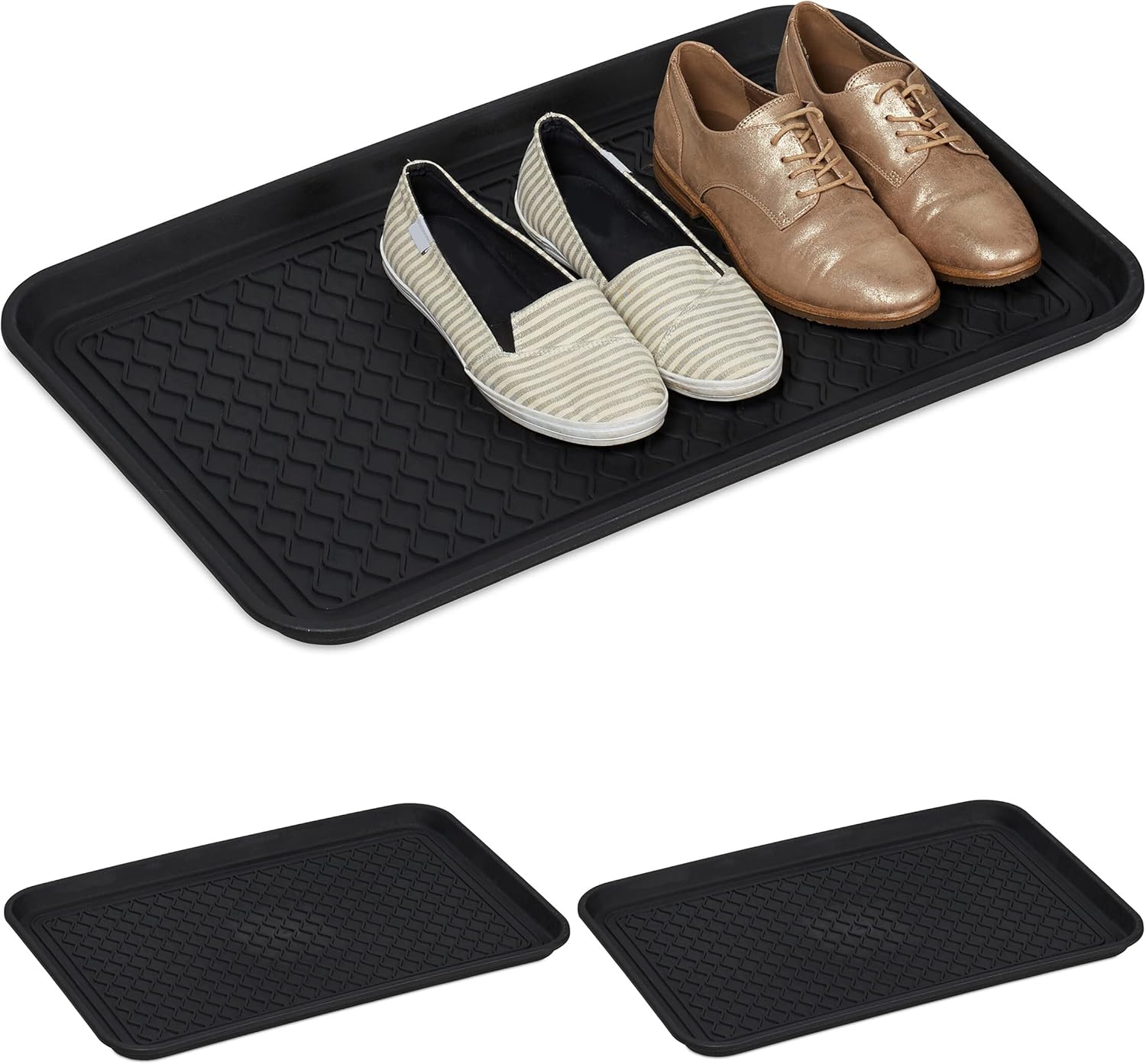 Czarne tacki na buty XL, zestaw 3 szt., uchwyty na mokre buty, 60 x 40 cm, duże plastikowe tacki