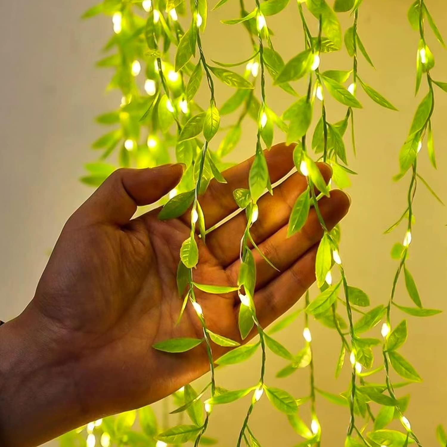 Lampki solarne na zewnątrz, lampki zewnętrzne z liści wierzby, 120 diod LED, 12 metrów