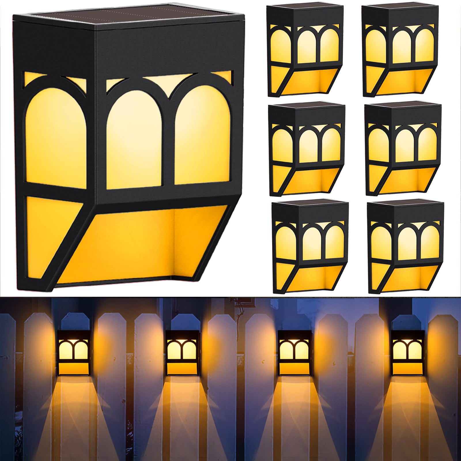 Zestaw 6 lamp solarnych do użytku zewnętrznego, solarne lampy LED do ogrodzeń, wodoodporne lampy ścienne solarne, lampy solarne do patio, podwórka.