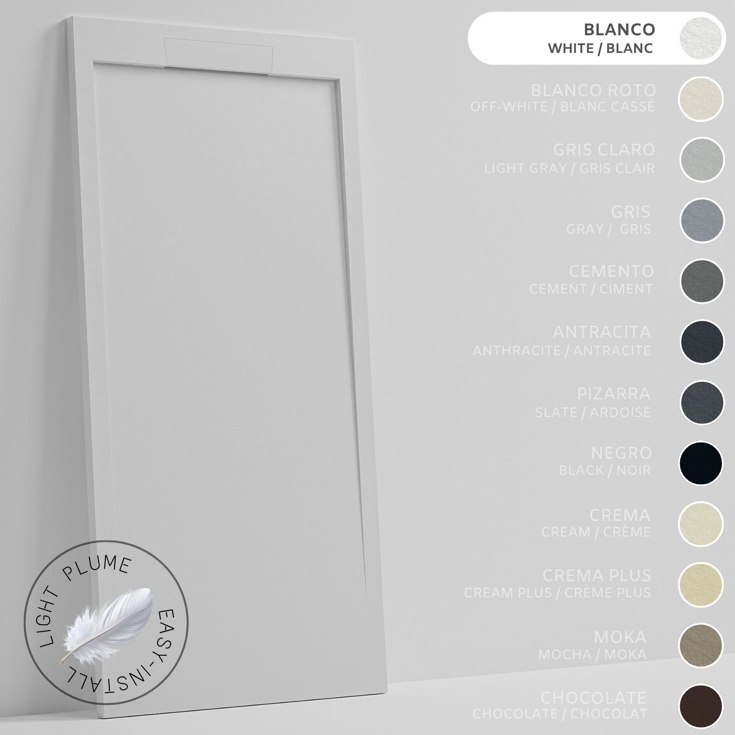 SOULHOME Lekki Brodzik z Żywicy tekstura Łupka – biały- 120x90- Niski 3cm– Elegancki SAME