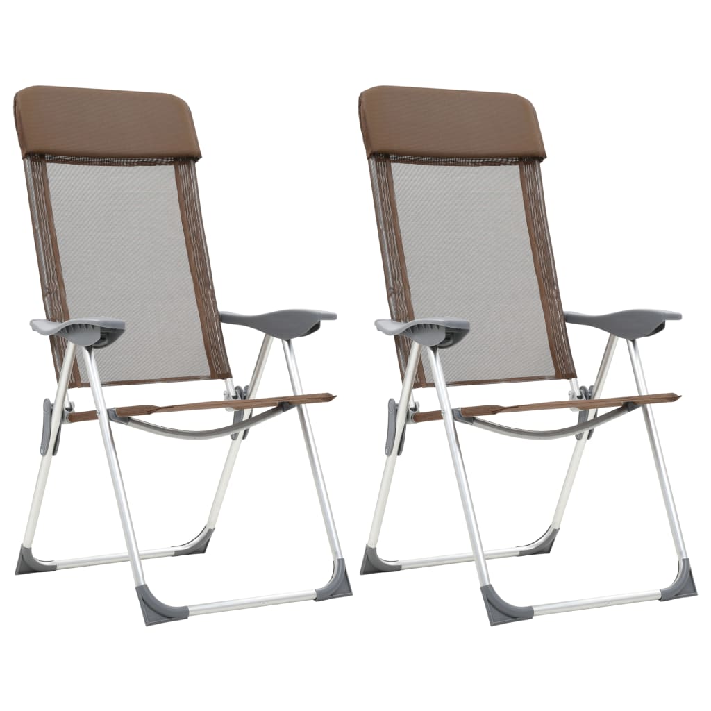 2x Krzesła Ogrodowe Składane Aluminiowe Brązowe