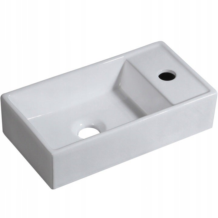 Umywalka nablatowa biała prostokątna ceramiczna stawiana na blat 40x22 cm