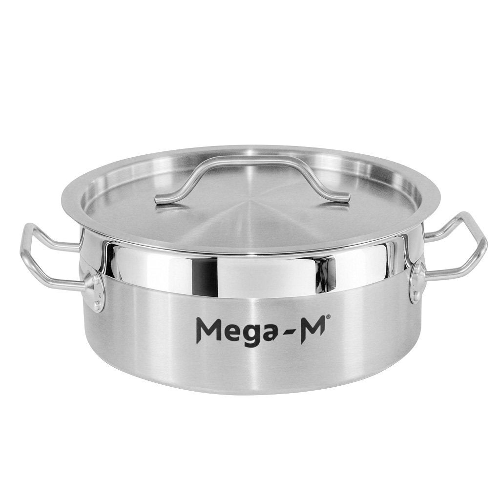 Garnek gastronomiczny niski ze stali nierdzewnej AISI 443 z pokrywką Mega-M PRO 5l 25x11 cm