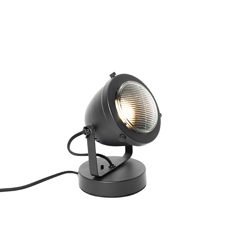 Qazqa przemysłowy lampa stołowa - Emado - czarny, okrągły, max. 25w, gu10, 16.5cm, IP20 oświetlenie wewnętrzne