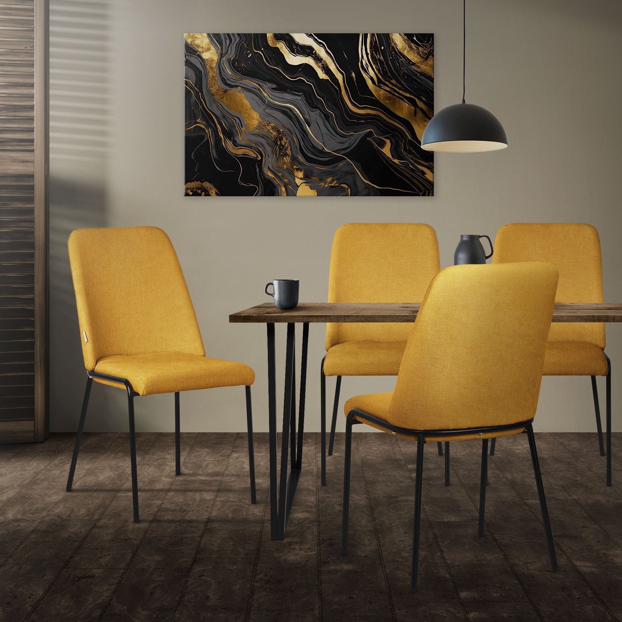 ML-Design krzesła do jadalni zestaw 4 musztardowe tapicerowane fotele krzesła kuchenne ergonomiczne wygodne metalowe nogi styl nowoczesny