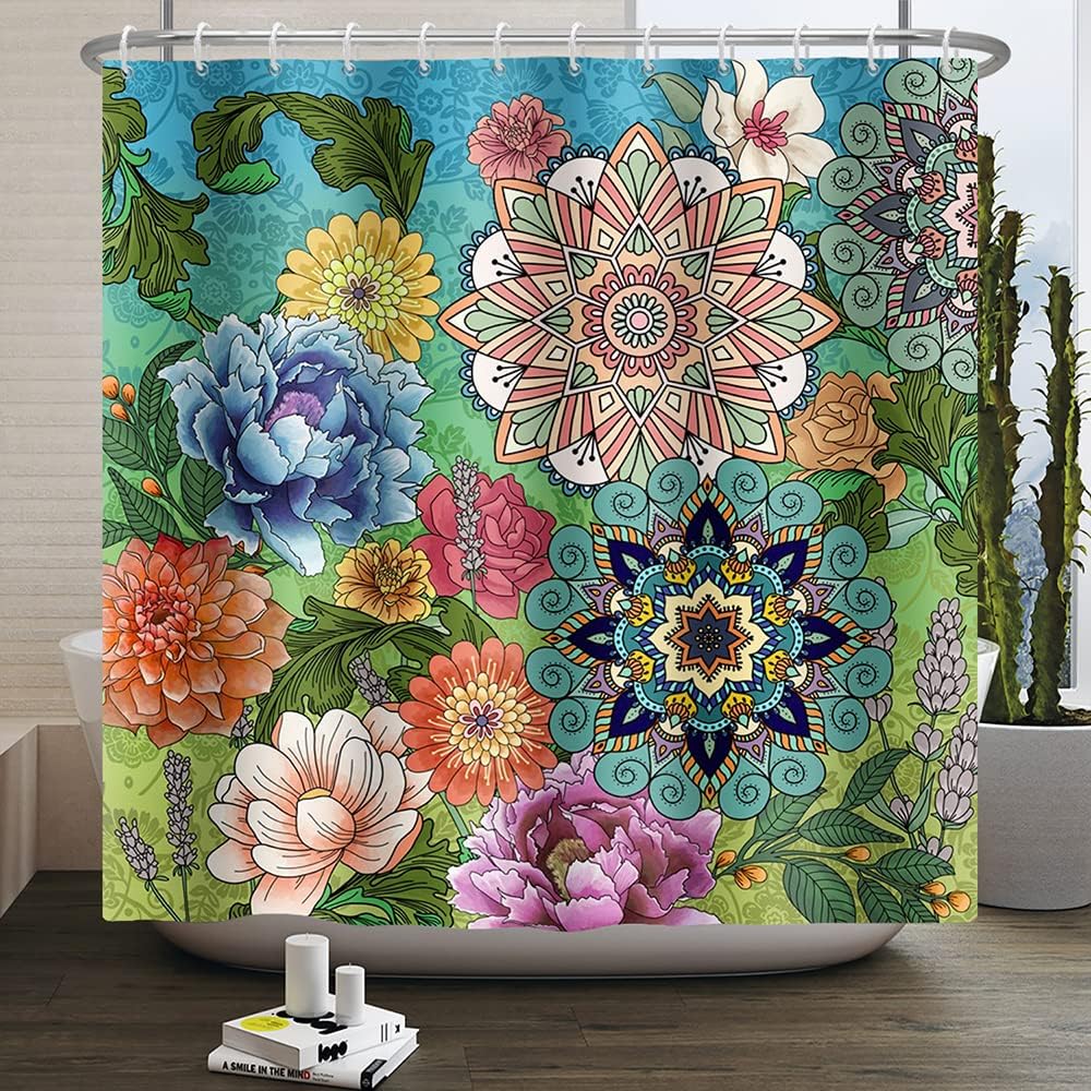180 cm x 180 cm Zasłona prysznicowa Abstrakcyjna Boho Kwiaty Listowie Wodoodporna tkanina odporna na pleśń