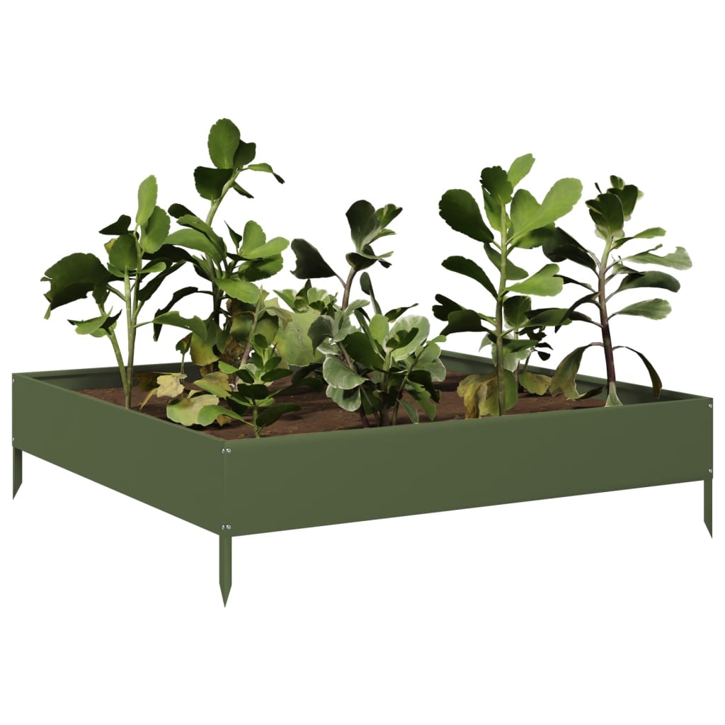 Podwyższona donica, oliwkowa, 100x100x26 cm, stal