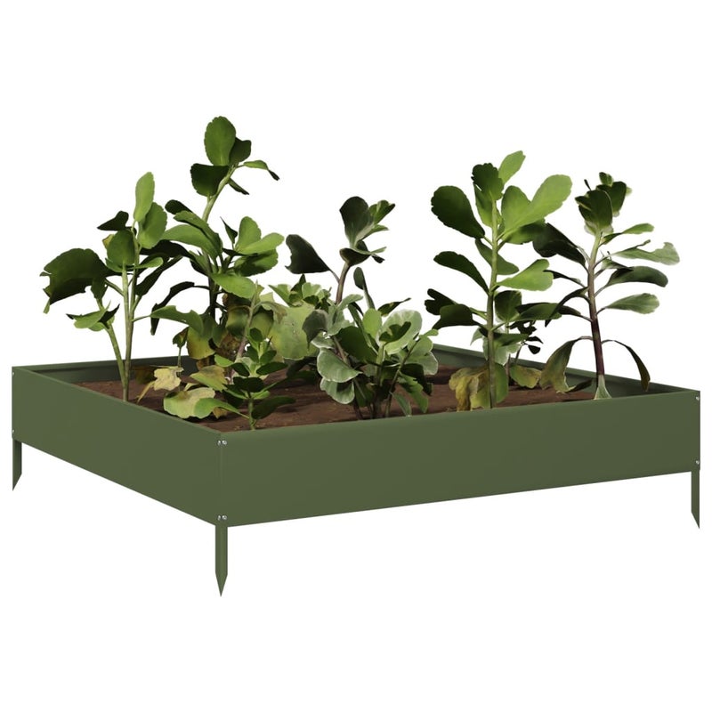 Podwyższona donica, oliwkowa, 100x100x26 cm, stal