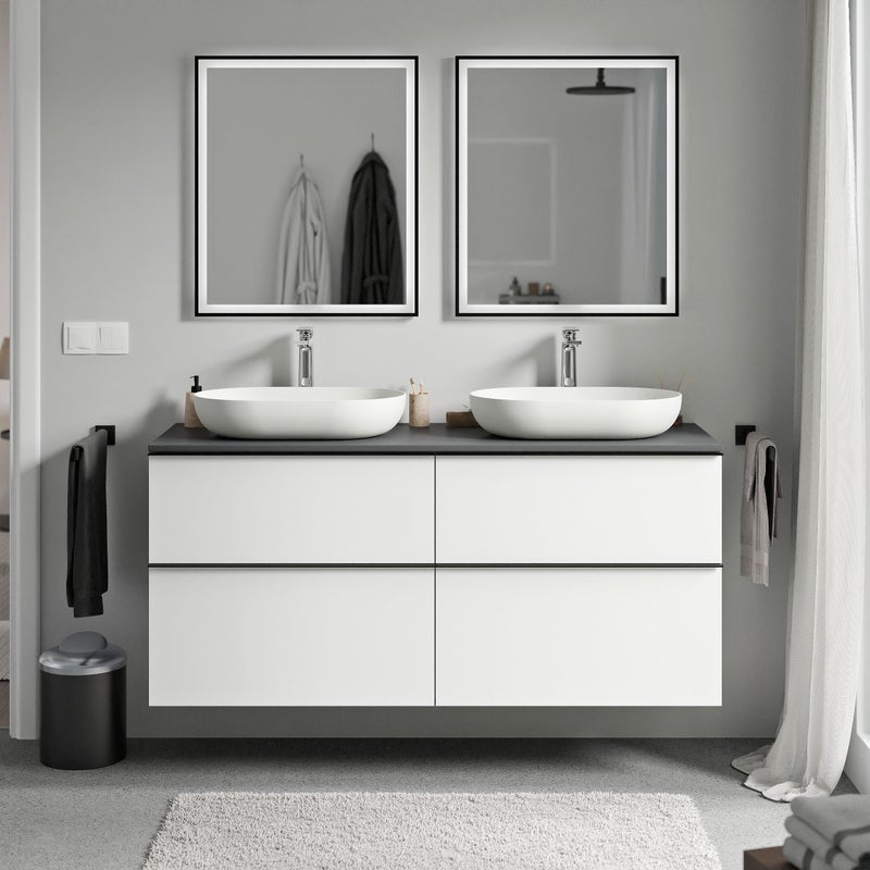Bernstein LAVOA Szafka pod umywalkę wisząca MDF biały mat - Blat i uchwyt antracyt mat - 140x46x62cm
