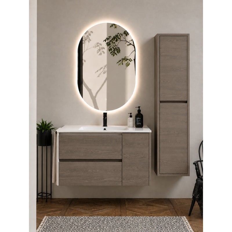 Szafka łazienkowa z umywalką ORIGENBATH ITACA bez lustra 60x35 cm dąb smoky z kolumną