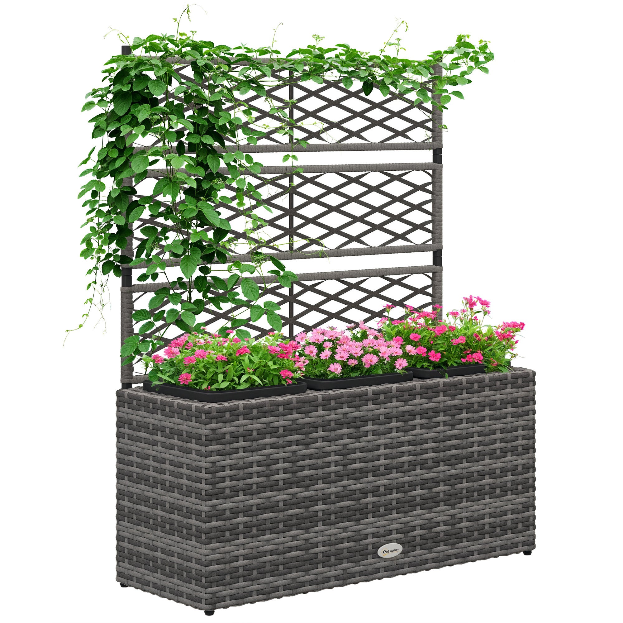 Stojak na rośliny z kratka 3 roślina doniczki 33L w braided resin i stal dim. 84L x 30L x 107H cm