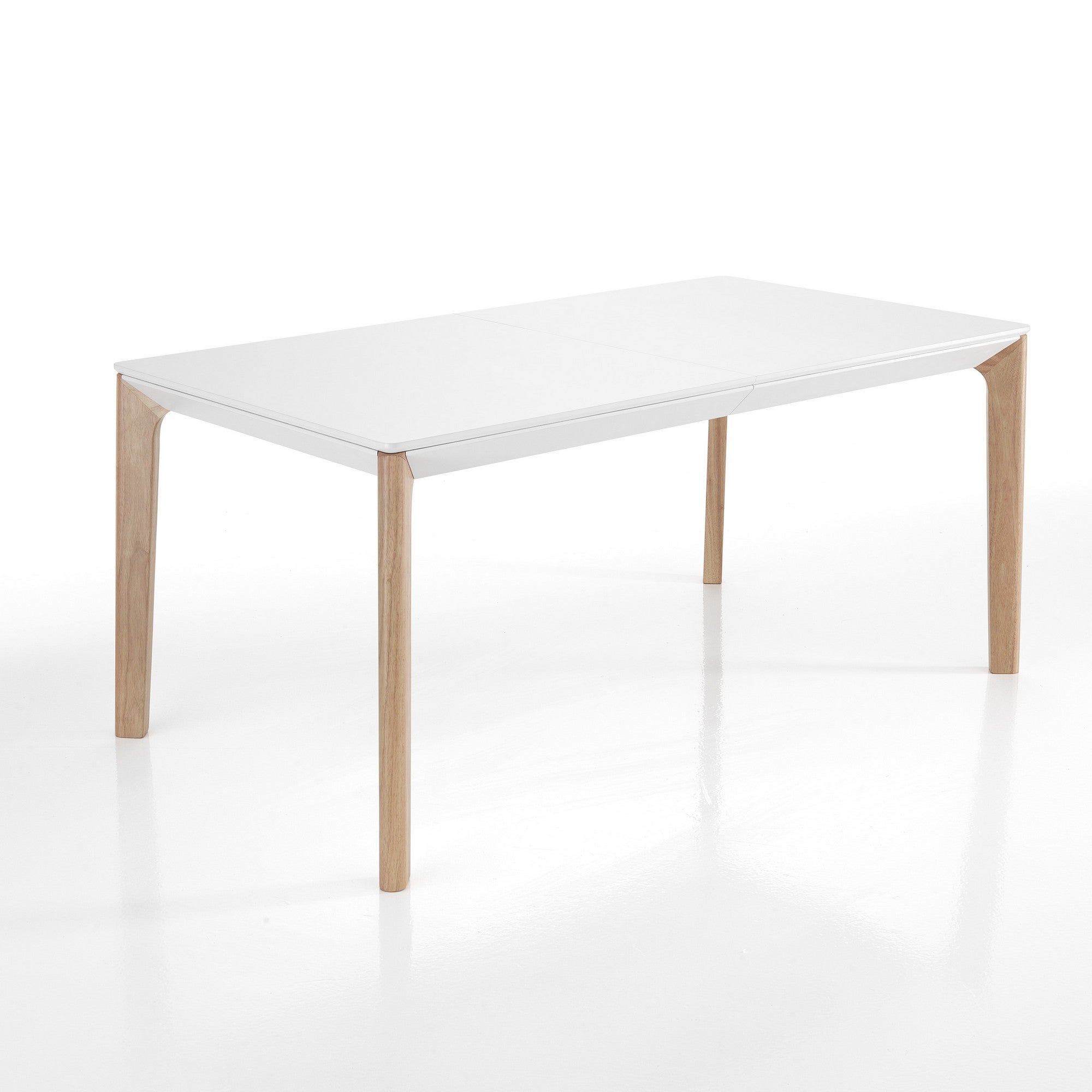 Stół rozkładany Varm z matowej białej płyty MDF i litego drewna dębowego, 160-240 x 90 cm