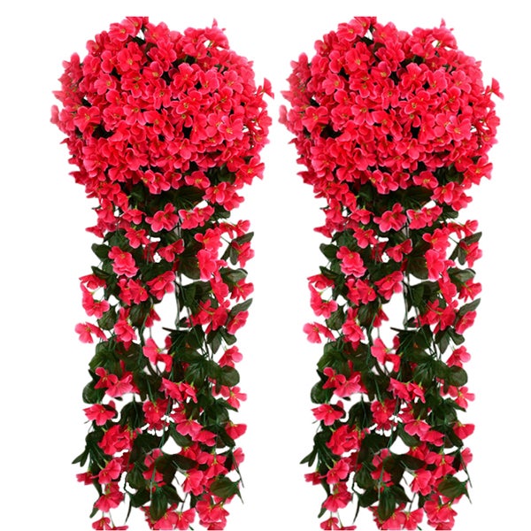 Zestaw 2 sztucznych kwiatów ściennych, rośliny sztuczne, dekoracja do ogrodu zewnętrznego, 75 cm - czerwony