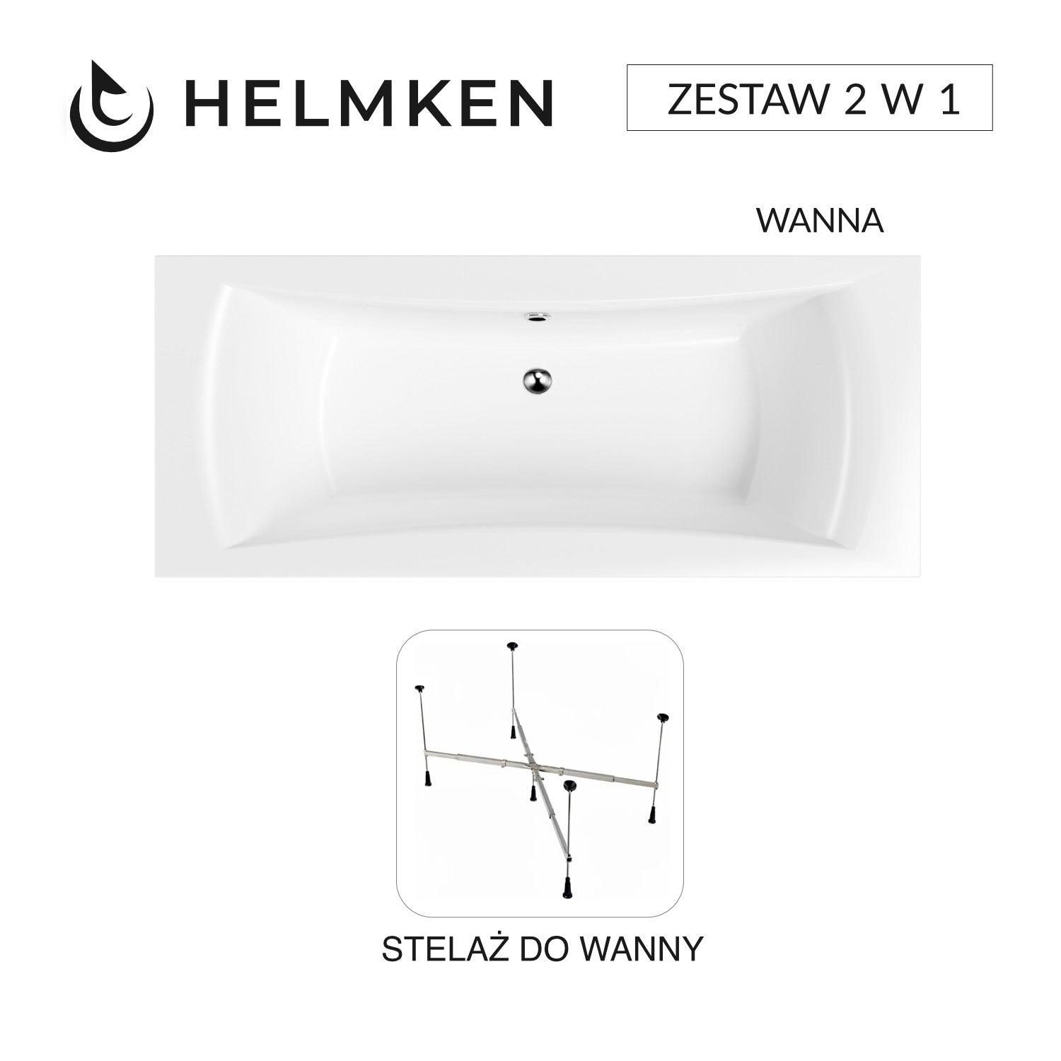 Wanna akrylowa Helmken Belgravia 170x75 + Stelaż uniwersalny do wanien Helmken 21230020 / 35110170-2S