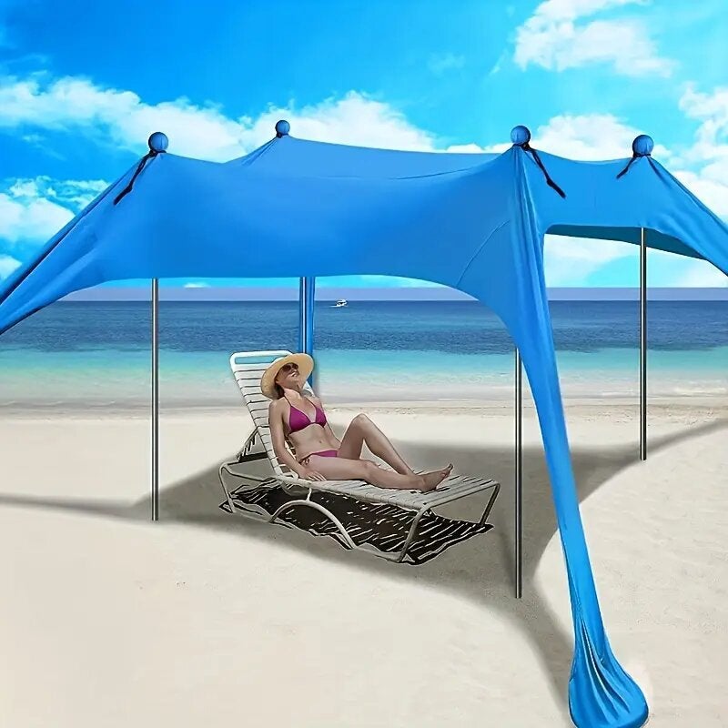Baldachim plażowy, namiot plażowy, rozkładany daszek, przenośna osłona przeciwsłoneczna, łatwy montaż - 200x160x150cm - niebieski