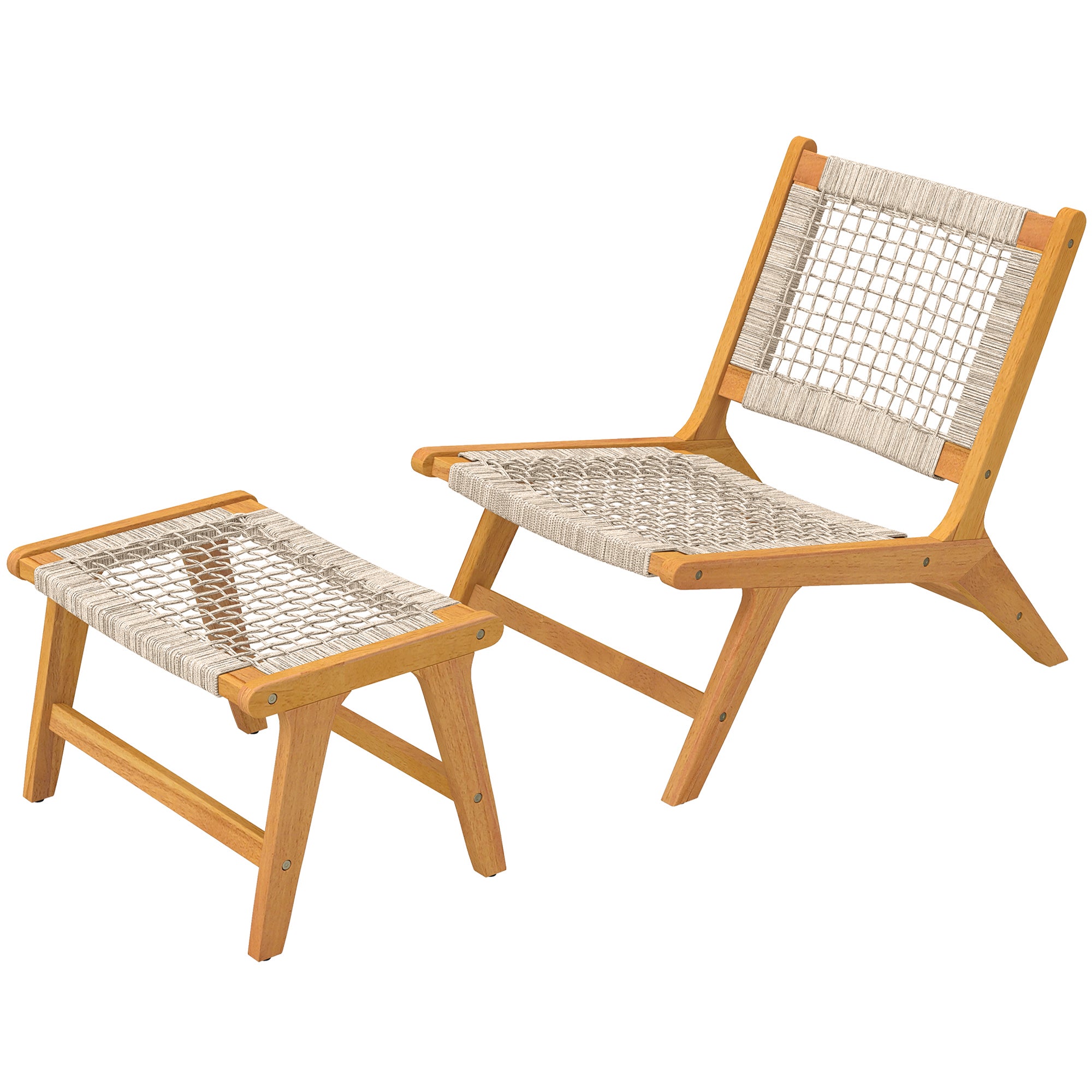 Dwuczęściowy fotel ogrodowy, drewno z certyfikatem FSC i rattan w stylu boho