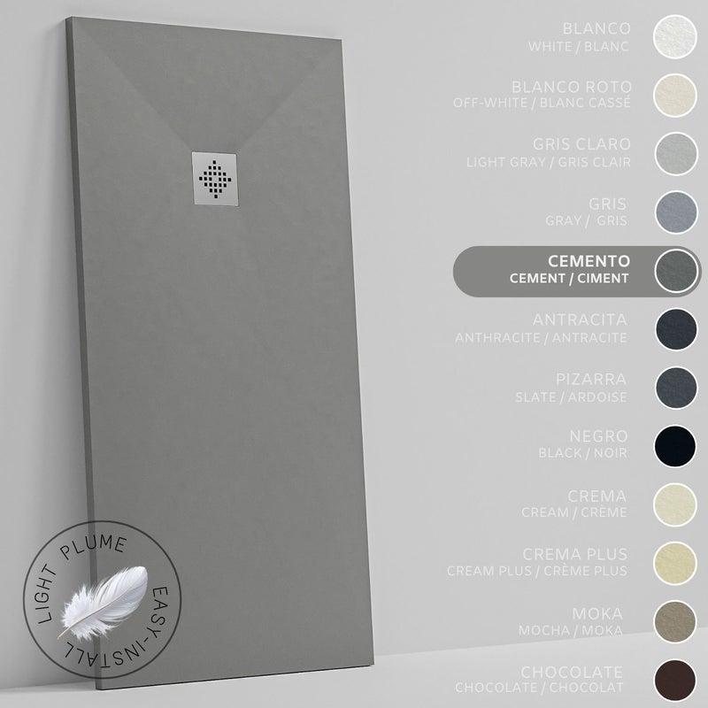 SOULHOME Lekki Brodzik z Żywicy tekstura Łupka cementowoszary – 190X70- cm Ultra-płaski Zawiera Syfon i Kratkę