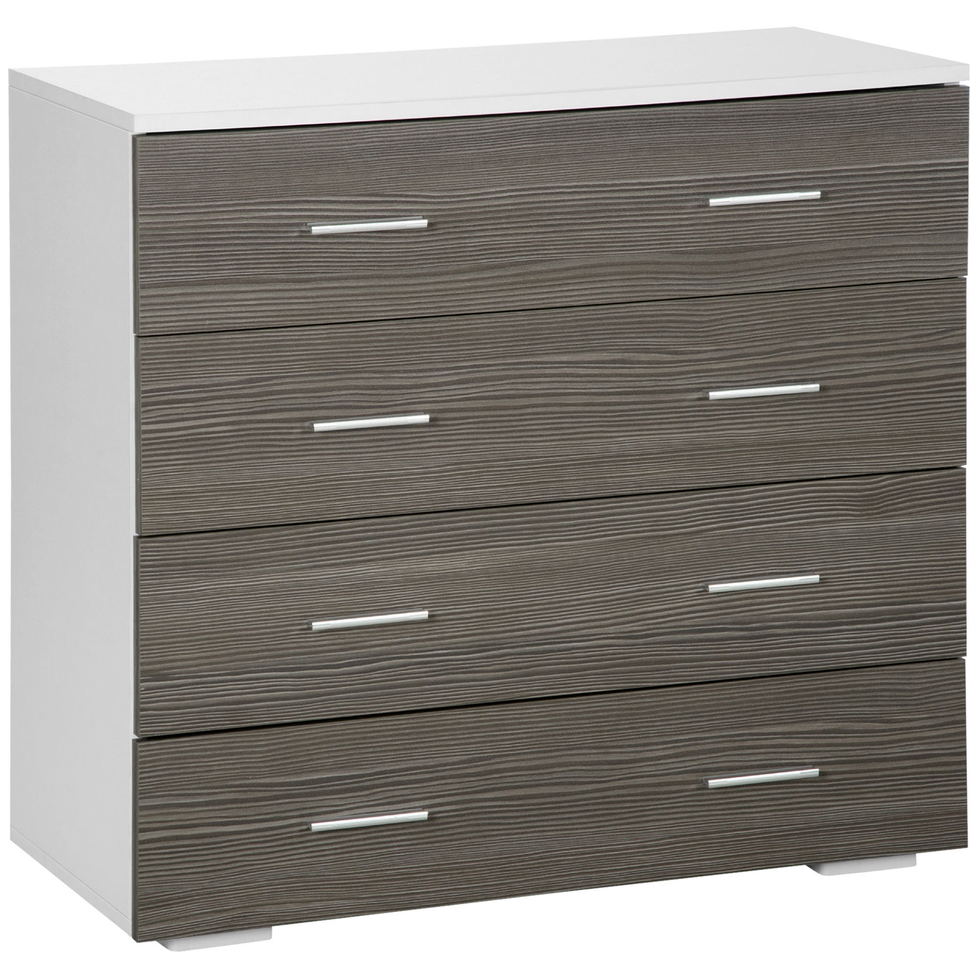 Komoda w stylu nowoczesnym z 4 szufladami, 76 x 35 x 72 cm, w kolorze białym i szarym