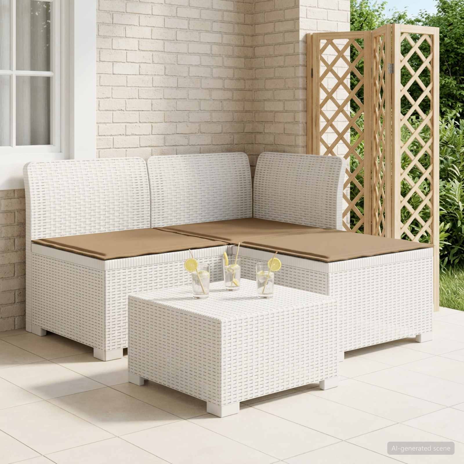 Sofa ogrodowa 3-osobowa z poduszkami w rattanowym wyglądzie PP vidaXL