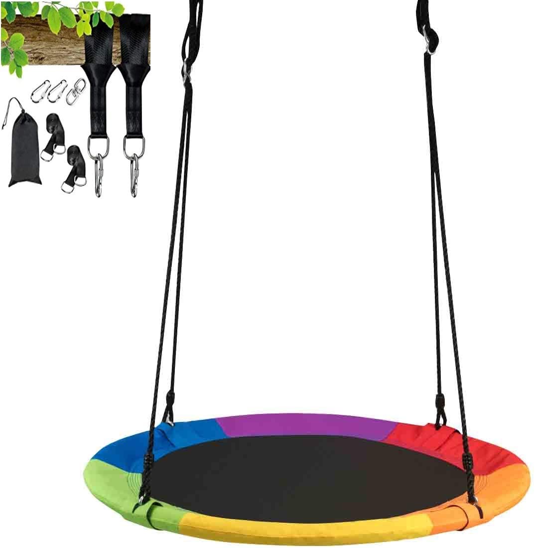 Huśtawka gniazdowa z paskami do zawieszania, huśtawka outdoorowa, huśtawka dziecięca z regulowaną liną 100-160 cm, obciążenie do 150 kg,(kolorowa)