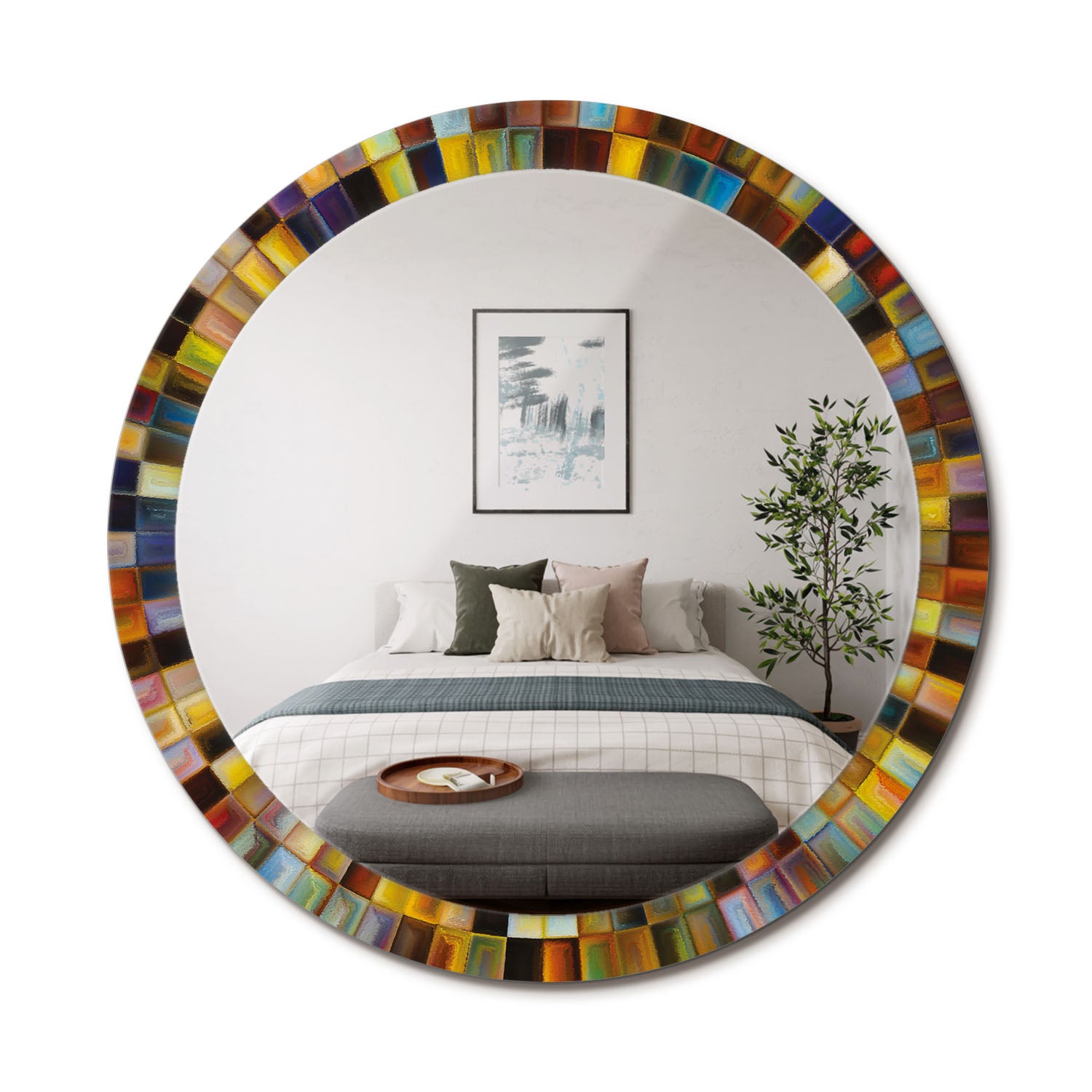 Stylowe lustro ścienne z hartowanym szkłem i printem Kolorowe promienie - 90 cm - ArtPrintCave