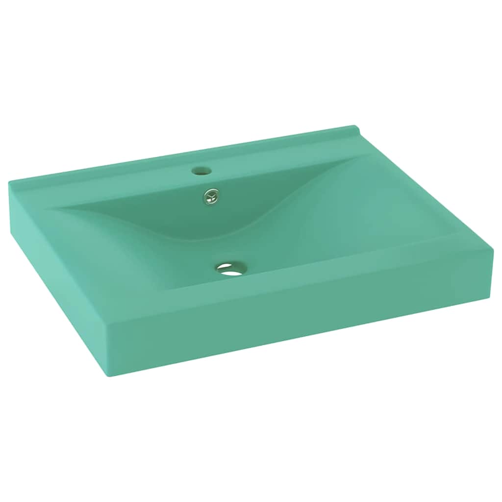 Umywalka Wpuszczana w Blat Ceramiczna Prostokątna Zielona do Łazienki 60 cm