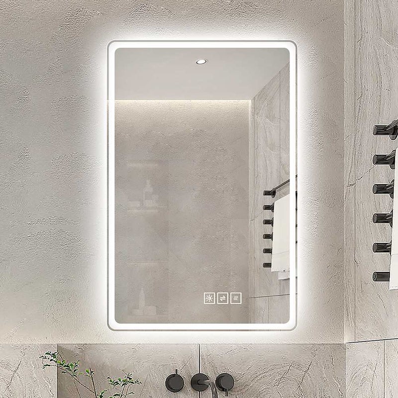 Lustro łazienkowe LED 60x100cm, przeciwmgielne, ściemnialne, szkło hartowane nietłukące, regulowane oświetlenie do makijażu