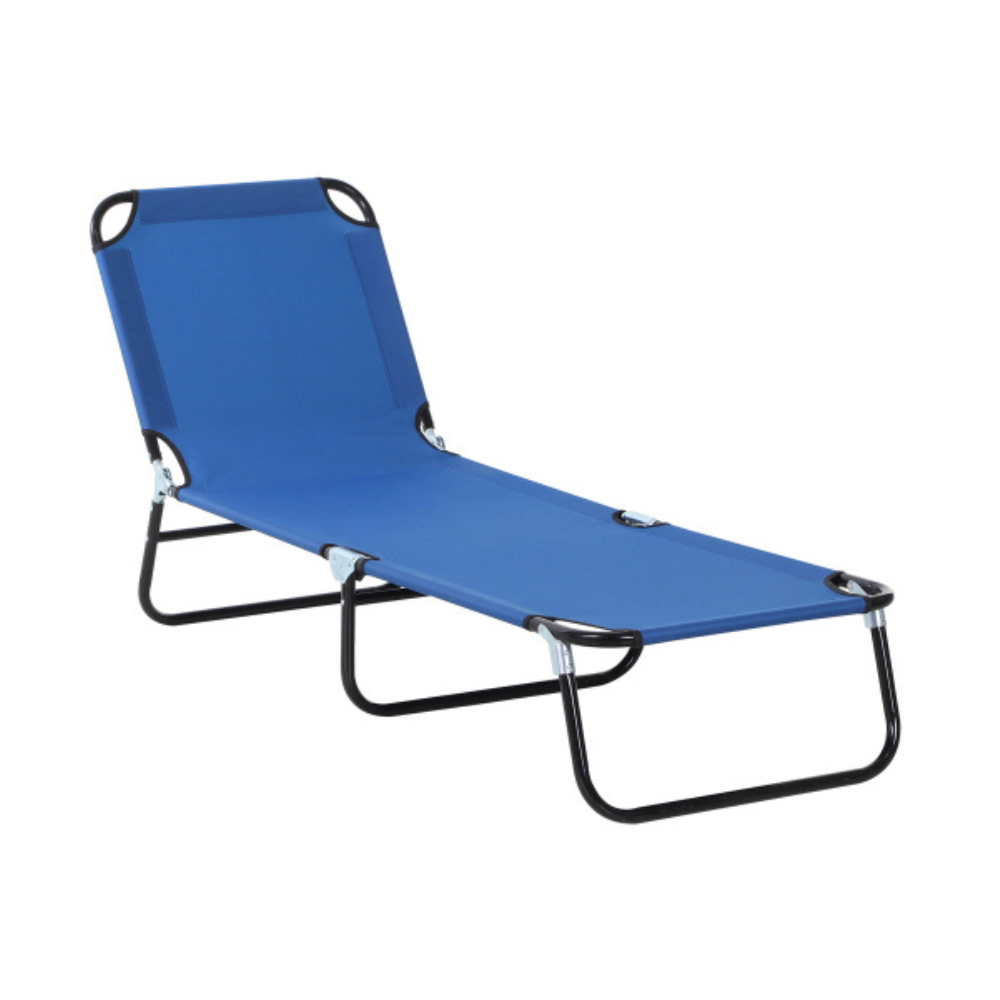 Leżak ogrodowy z regulowanym stalowym oparciem niebieski 188x56x28 cm do ogrodu, balkonu i plaży