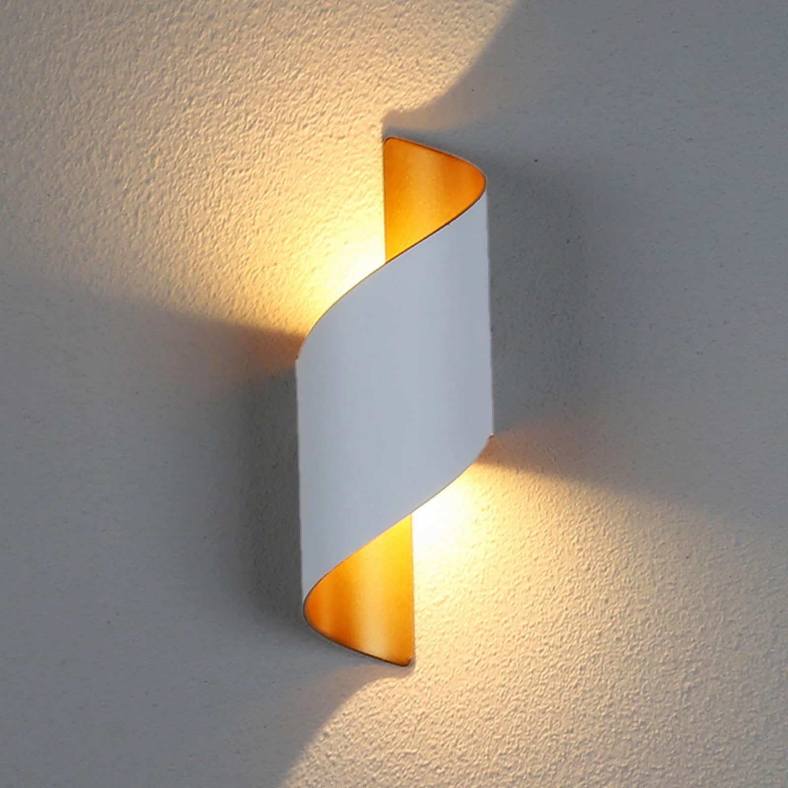 Nowoczesna lampa ścienna wewnętrzna 10W Spiralna zewnętrzna lampa ścienna Up Down 3000K Ciepła biel LED do sypialni, kuchni (Biała)
