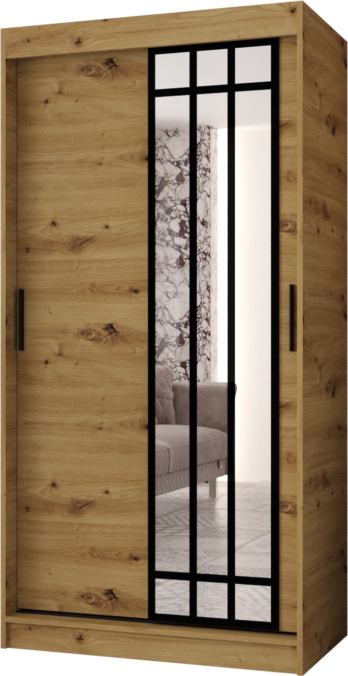 Szafa przesuwna z lustrem ALMERIA 100 x 62 x 200 artisan + u. czarny