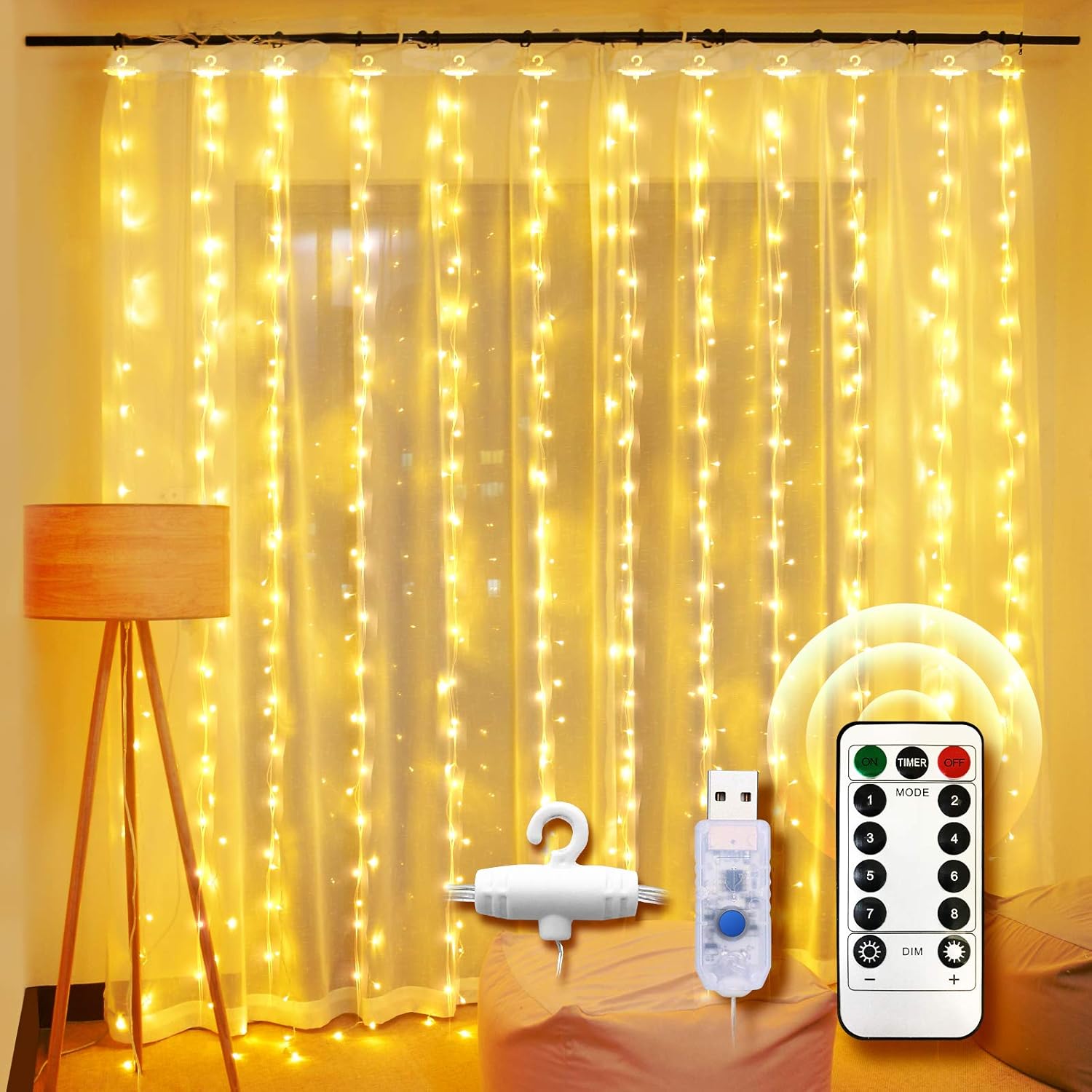 Kurtyna świetlna, 3M * 3M Kurtyna świetlna 320 LED USB Kurtyna świetlna biała ciepła do dekoracji świątecznych Wewnątrz Na zewnątrz Okno Impreza M