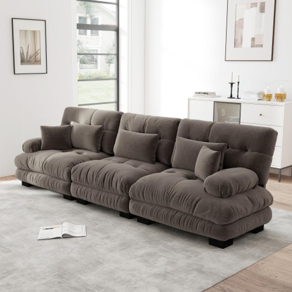 Narożna sofa Cloud do salonu, podwójna sofa z tkaniny szenilowej z 3 poduszkami lędźwiowymi i 3 poduszkami dekoracyjnymi, rama z litego drewna