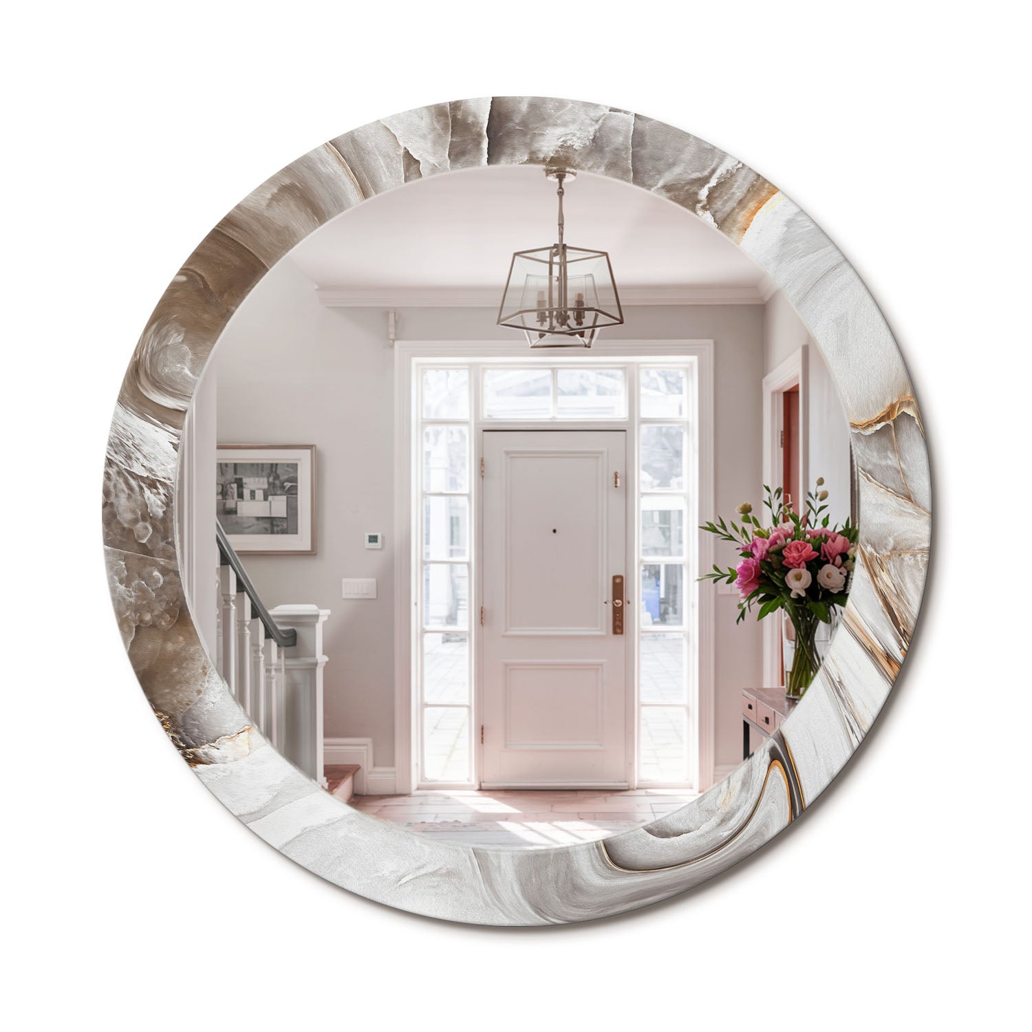 Lustro dekoracyjne okrągłe – szkło hartowane, nowoczesny design Jasny marmur - 80 cm - ArtPrintCave