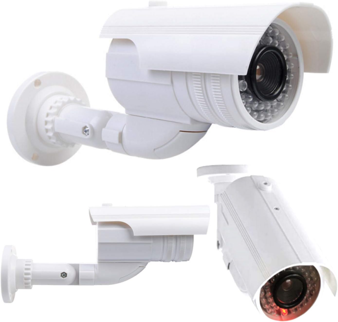 Zestaw 2 atrap kamer z migającymi soczewkami LED, wodoodpornych do użytku wewnątrz i na zewnątrz