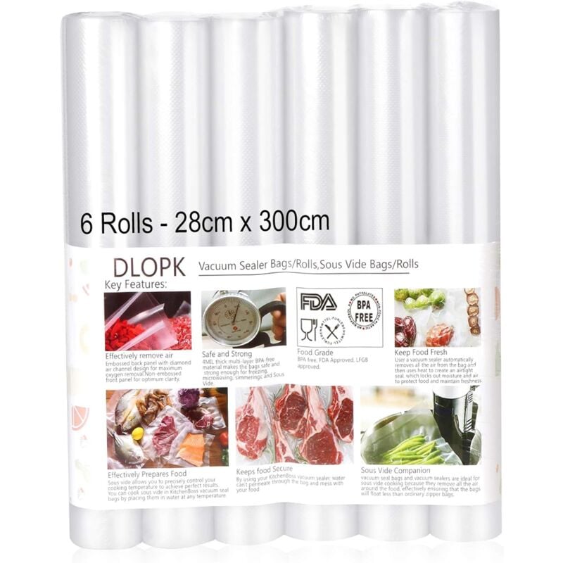 Worki próżniowe Zestaw 6 sztuk 28 cm x 300 cm Kompatybilne z każdą zgrzewarką próżniową domową