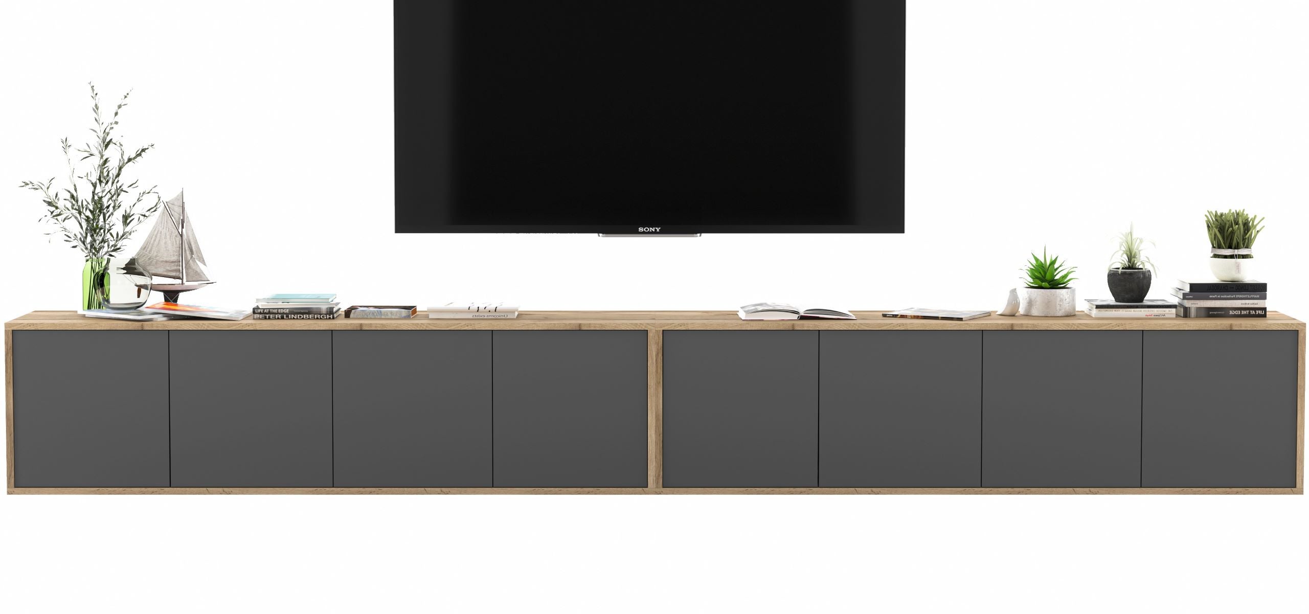 Wisząca szafka RTV Loft 300 cm grafit mat, komoda RTV pod telewizor do salonu
