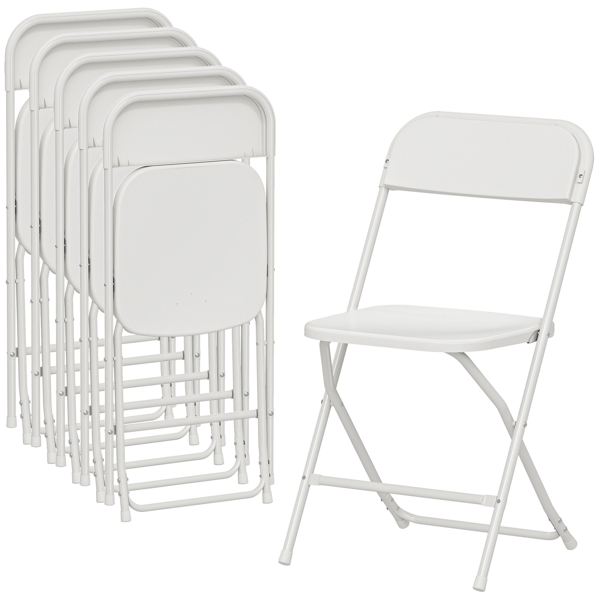 Zestaw 6 składanych krzeseł z otworami drenażowymi, wykonanych z plastiku i metalu, 45 x 49 x 79,5 cm, w kolorze białym